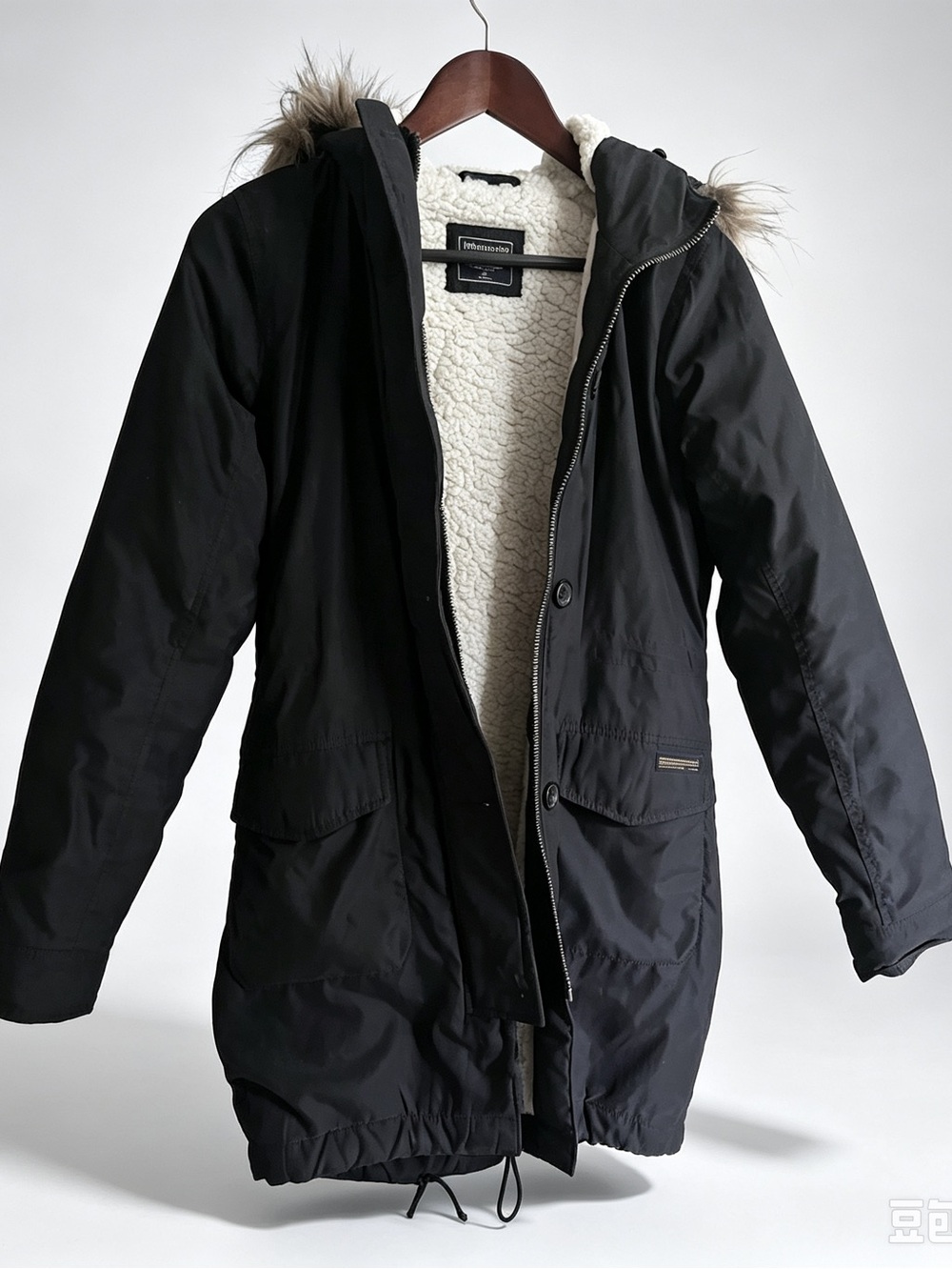 Abercrombie & Fitch Women’s Black Hooded Parka Coat Faux Fur Trim Lined XS